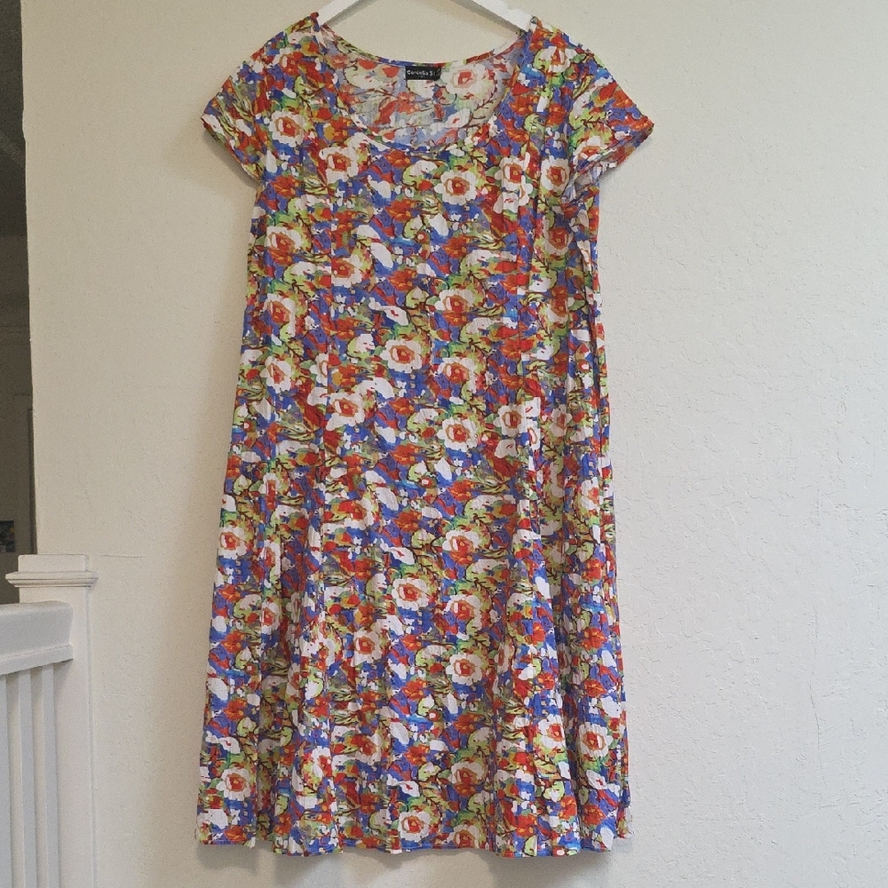Vibrant Floral Midi Dress - Blue and Red